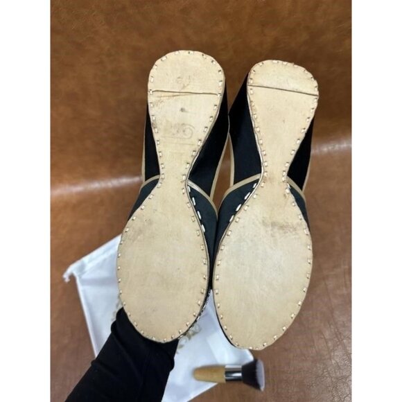 Womens Black & Beige Embroidered Jutti Flats Leather Sole Circle Living Size 9 W - Picture 4 of 4